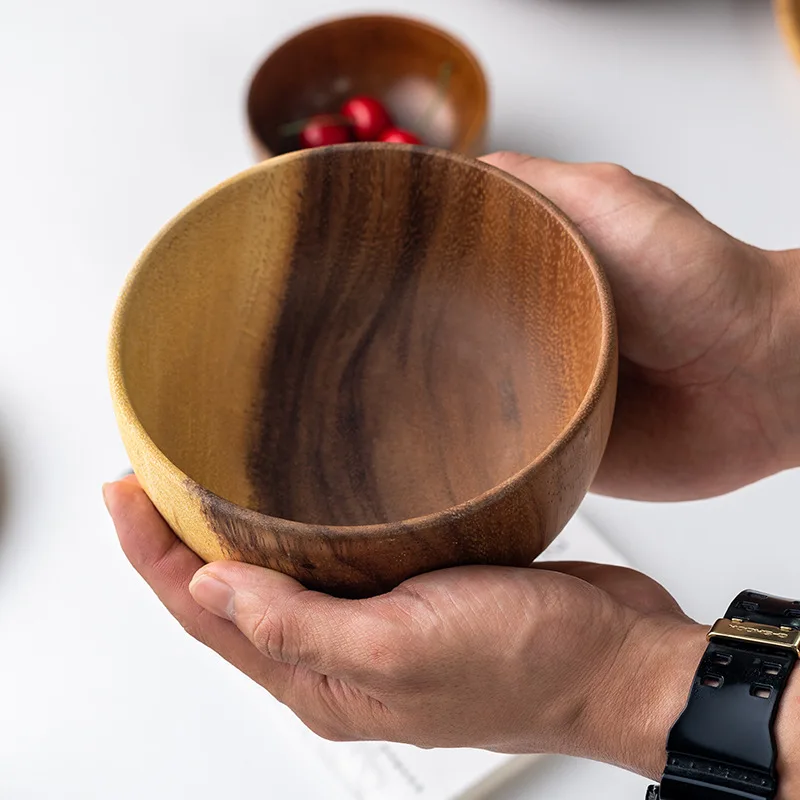 Salad Server FREE Tableware Wood Salad Serving Bowls Spoon Fork Set Custom Logo Cooking Acacia Wooden Bowl