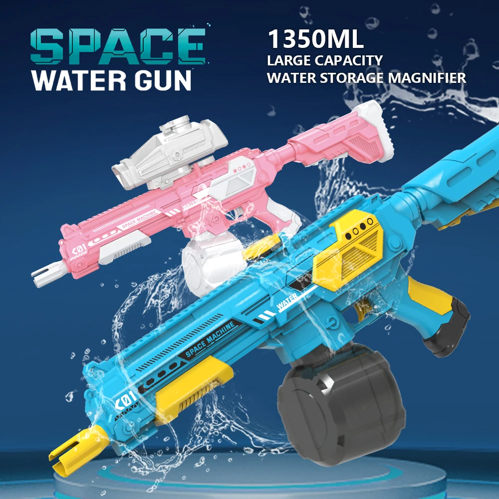 1350ML Large Capacity Automatic Electric and Manual High Pressure Toy M416 Space Power Water Gun for Kid Summer Outdoor Toys