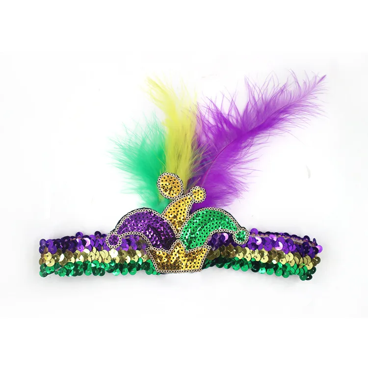 Masquerade Party Carnival New Sequin Headband Feather Hair Accessories Headband Savage Headwear Manufacturer Wholesale