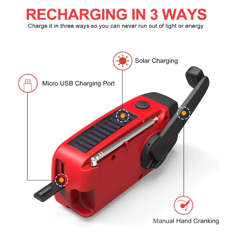 In Stock Portable Rechargeable Emergency Solar Hand Crank 2000mah WB / NOAA Radio with Phone Charger and LED Torch FM Radio