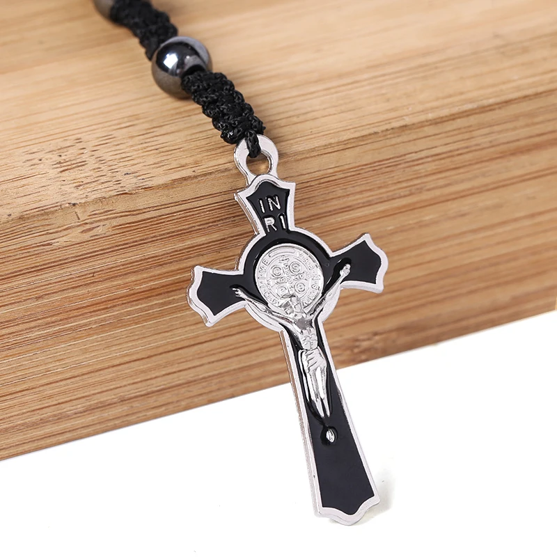 Wholesale Cross Catholic Rosary Hematite black rosary tasbeeh Muslim Islamic rosary beads jesus necklace Fashion jewelry