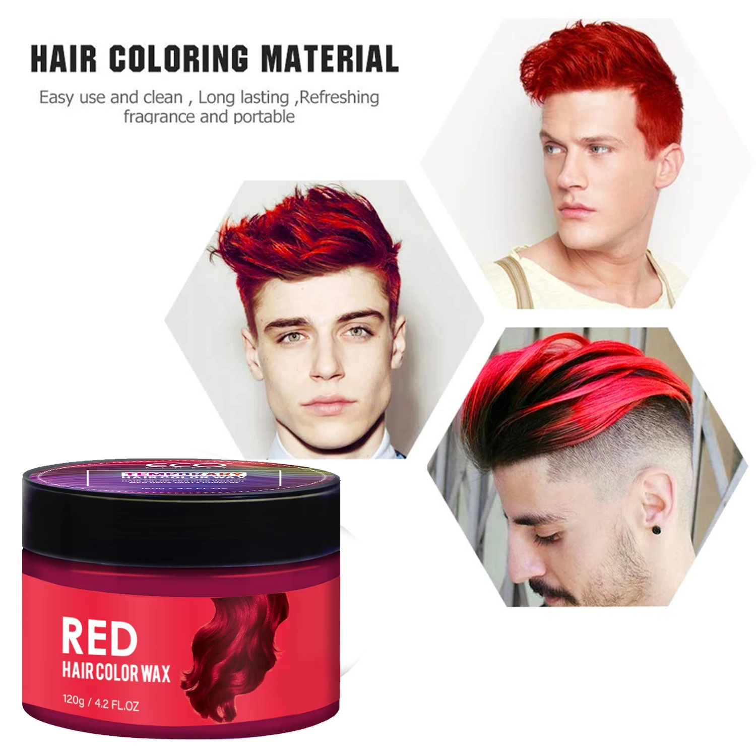 Hair Dye Washable Natural Instant Hair Color Cream Red Wax for DIY Hairstyle for Kids Men Women Halloween Party -739269