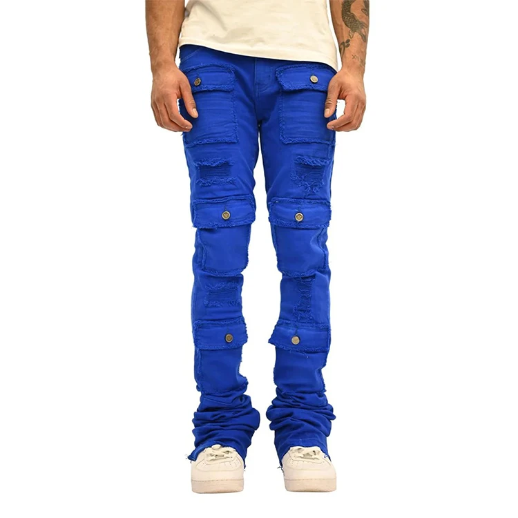 Diznew WORK OUT custom style Cotton twills denim pants distressed cargo fashion stacked jeans men