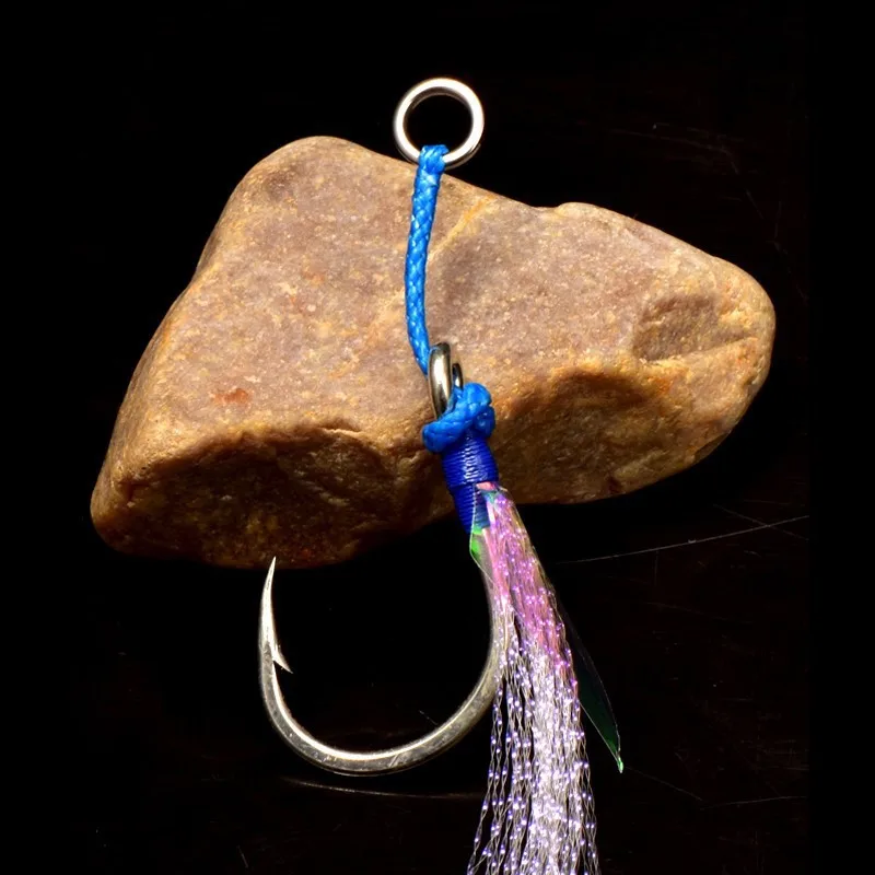 Mustad J-ASSIST5 Fast Jigging Purple Haired Ring Seamless Deep Sea Fish Hook Slow Swing Jigging Hook Pvc Box Shandong Dummy Tin