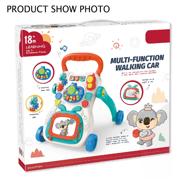 Professional Manufacturer Multifunctional Learning Musical Toy 4 Wheels Baby Walker with Drawing Pad