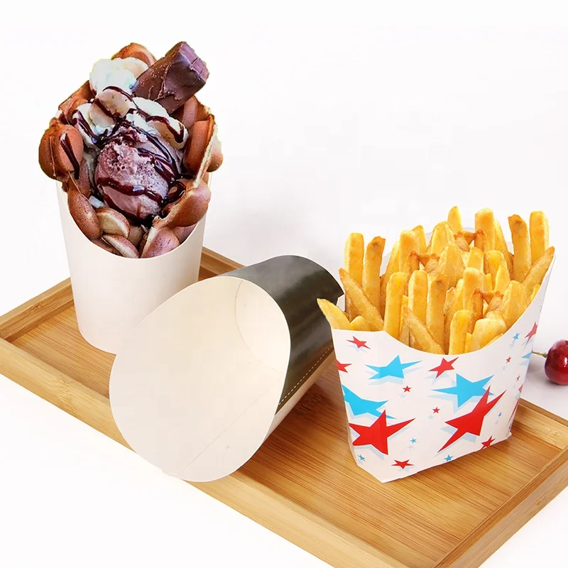 Disposable take out kraft paper scoop cup for french fries chips ice cream snakes bubble waffle