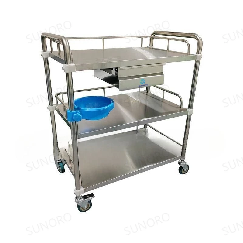 SST31 Hospital 304 Stainless Steel Instruments Trolley Hospital Mobile Dressiing Trolley for Clinic Use