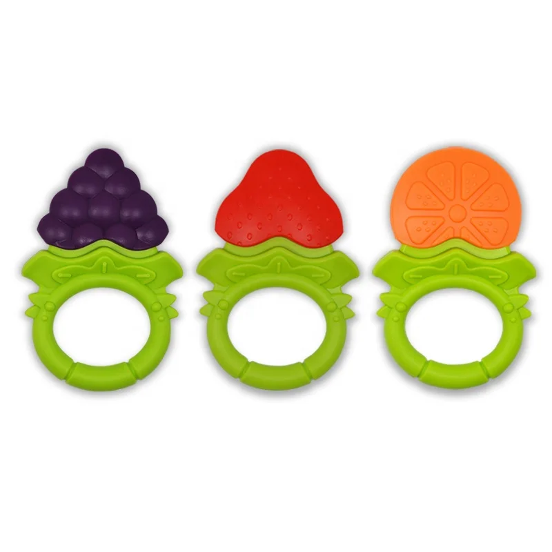 Baby Silicone Teething Toys Soft Silicone Fruit Teether Holder for Toddlers and Infants