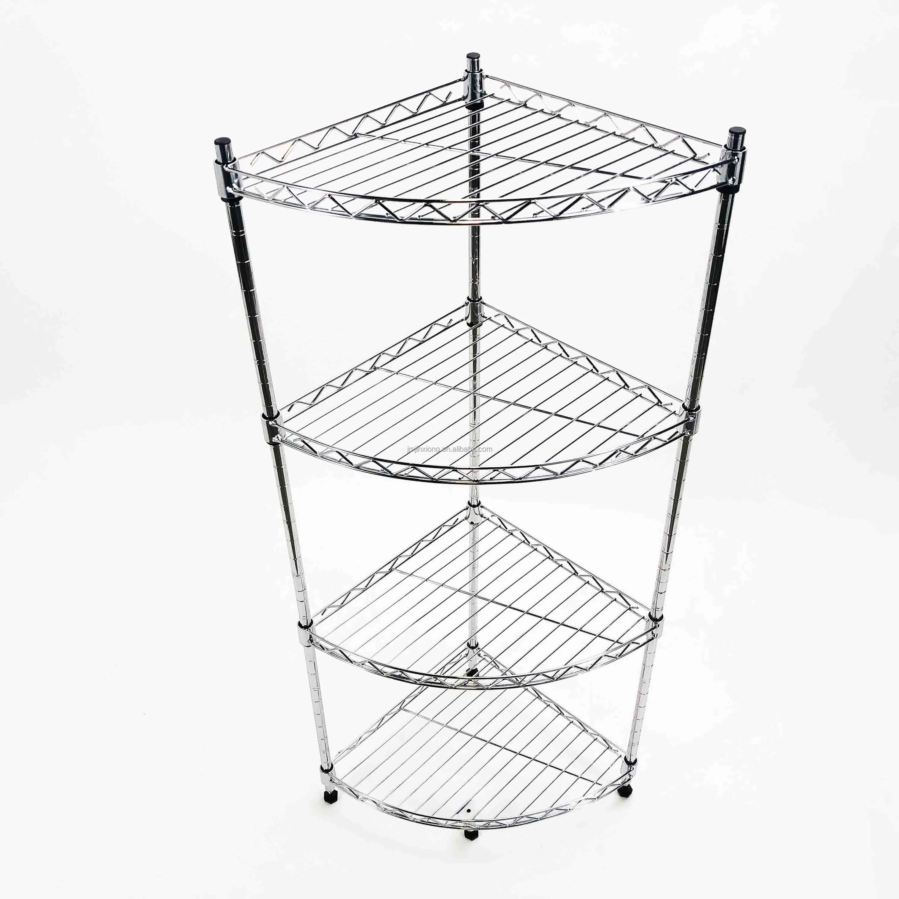 Steel Chromed Painting Kitchen Bathroom Corner Wire Mesh Shelf And 4 Tier Household Storage Wire Rack