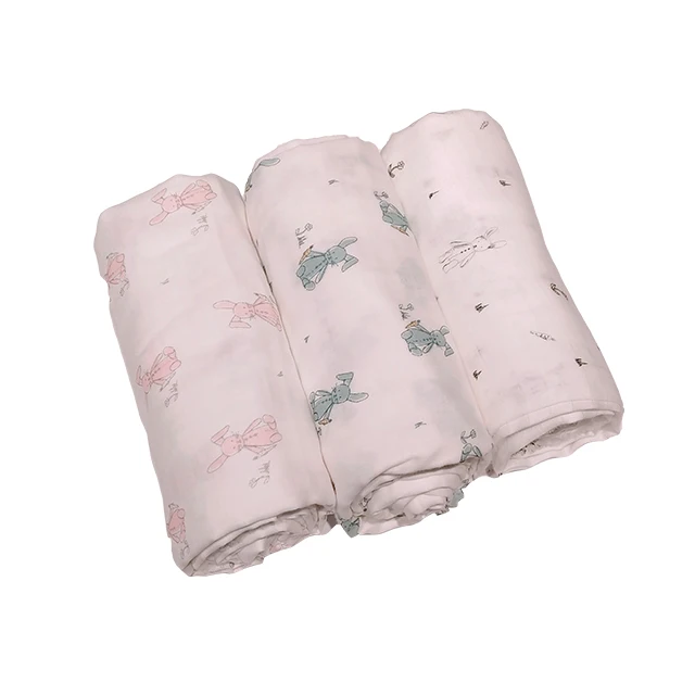 New arrival original design soft breathable bunny two layers 120cm newborn baby muslin cotton swaddle blankets wraps