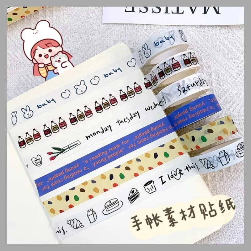 Ins Cartoon Simple Style Washi Tape Japan Handbook Diy Decorative  Sealing Stickers Kawaii scrapbook stationery