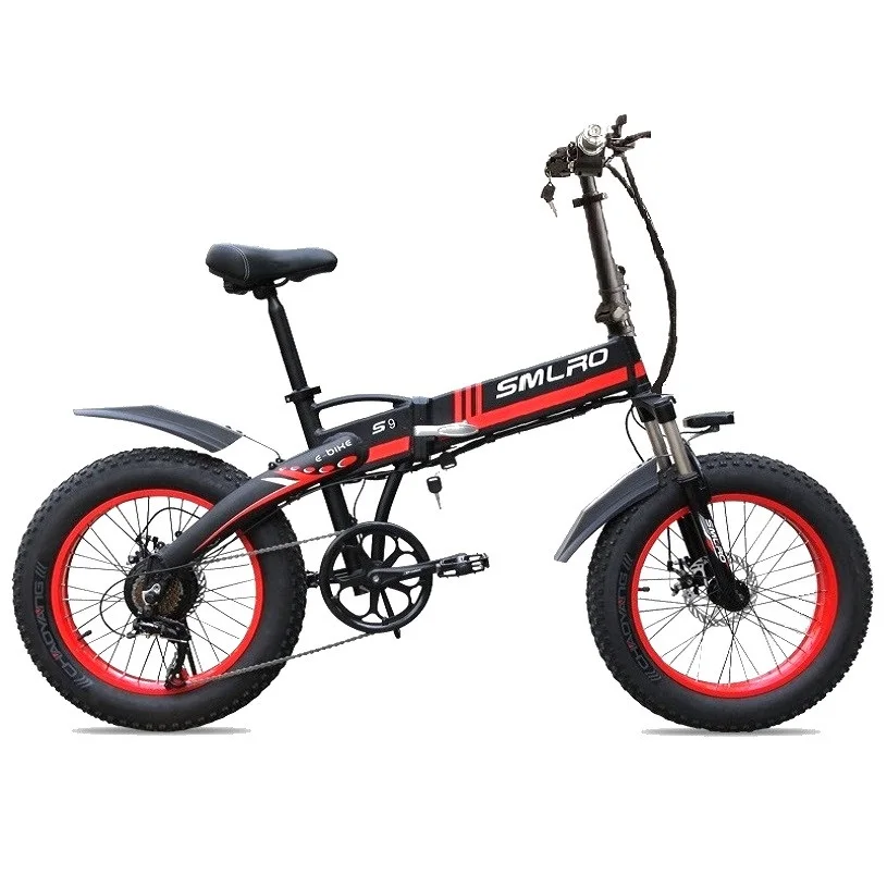 Portable Electric Folding Bike SMLRO S9 20*4.0 Fat Tire Bicycle 500W 1000W Motor 10AH electric adult fat tire bike