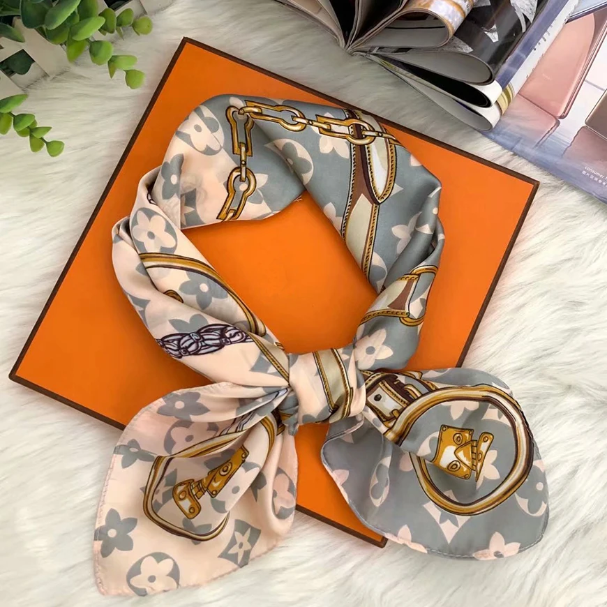 Fashion Ladies Satin Scarf Silk Custom Made Digital Print 100% Silk Hairband Head Scarves