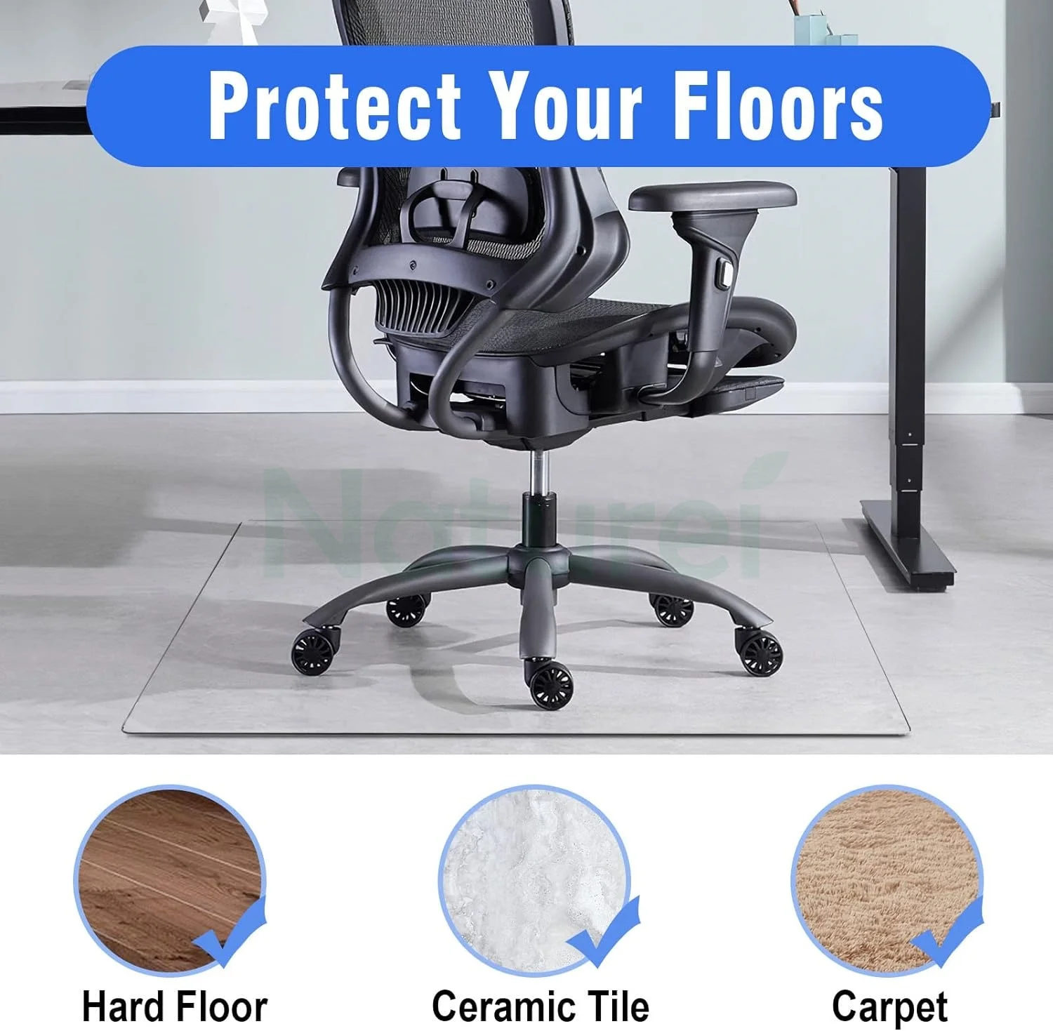 Polished Edge clear Glass Office Chair Mat Carpet Chair Mats for Rolling Chairs