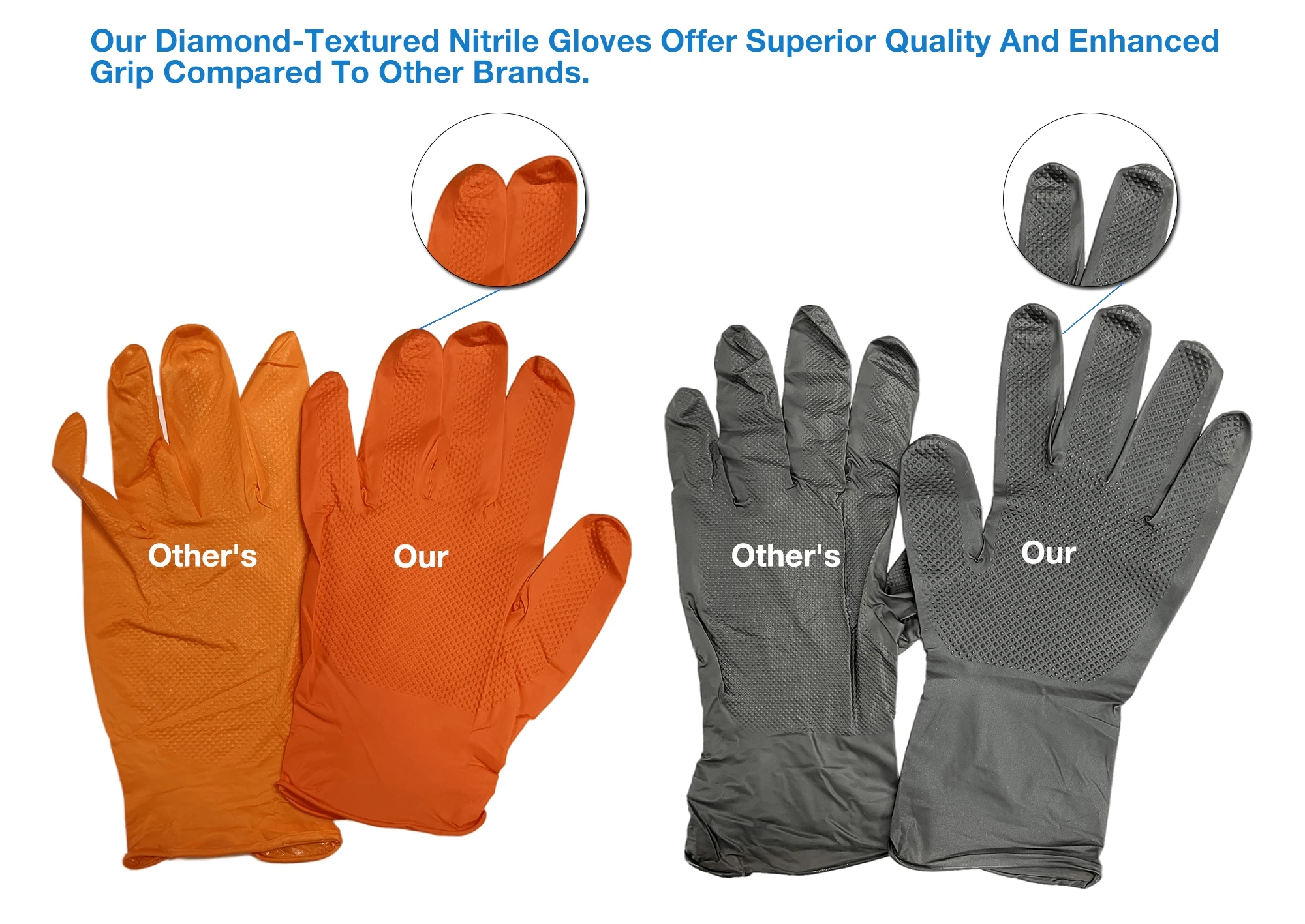 Automobile industrial S-XL garage duty car repair use 5mil Black Orange mechanical pure nitrile gloves with diamond texture