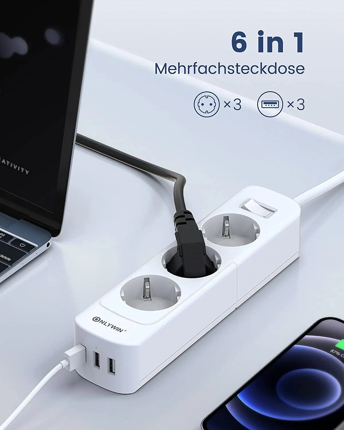 ONLYWIN EU German market Cable  outlets Overload Protection Multiple Plug smart modular power strip