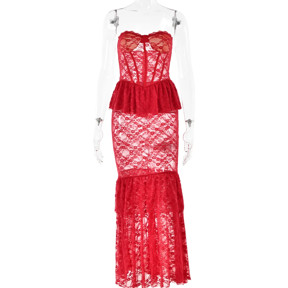 Wholesale 2024 summer elegant strapless boutique clothing long lace evening dress