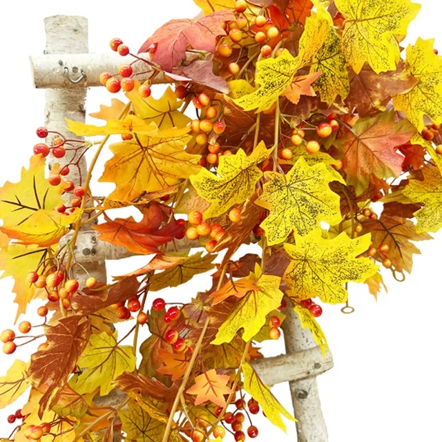 Artificial Plant Vine Artificial Maple Leaf Rattan For Christmas Silk  Flower Wall Hanging Outdoor Indoor Party Scene Decoration