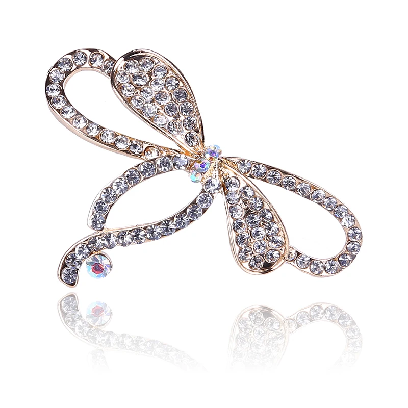 Korean electroplating jewelry cheap Crystal rhinestone bow brooches pin