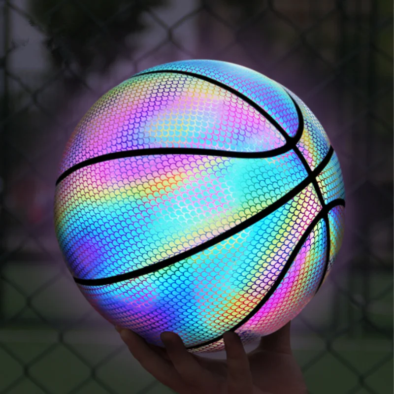 Factory Wholesale Holographic Reflective Glowing Basketball PU Leather Glow in the Dark Basketball
