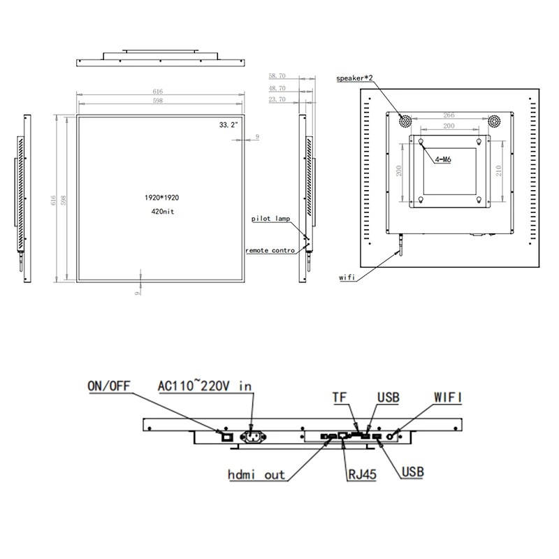 Square digital photo frame OEM LCD panel Digital signage Advertising electronic digital square art LCD display