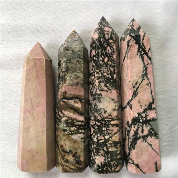 Wholesale Natural  Obelisk crystal stone wand rhodonite point Crystal Quartz Tower for healing