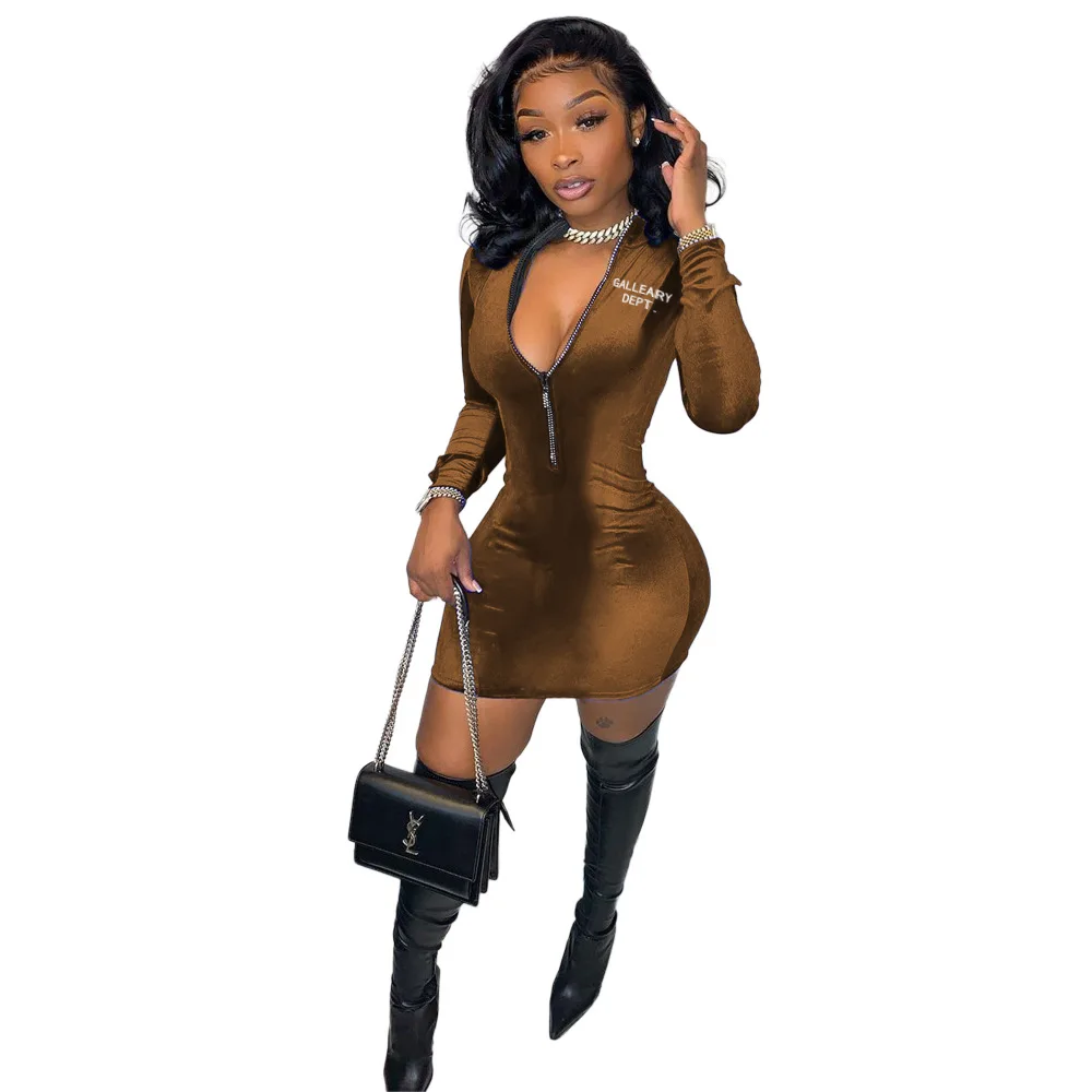 2023 new arrival hot summer spring zip up gallery dept mini sexy velvet dress for women