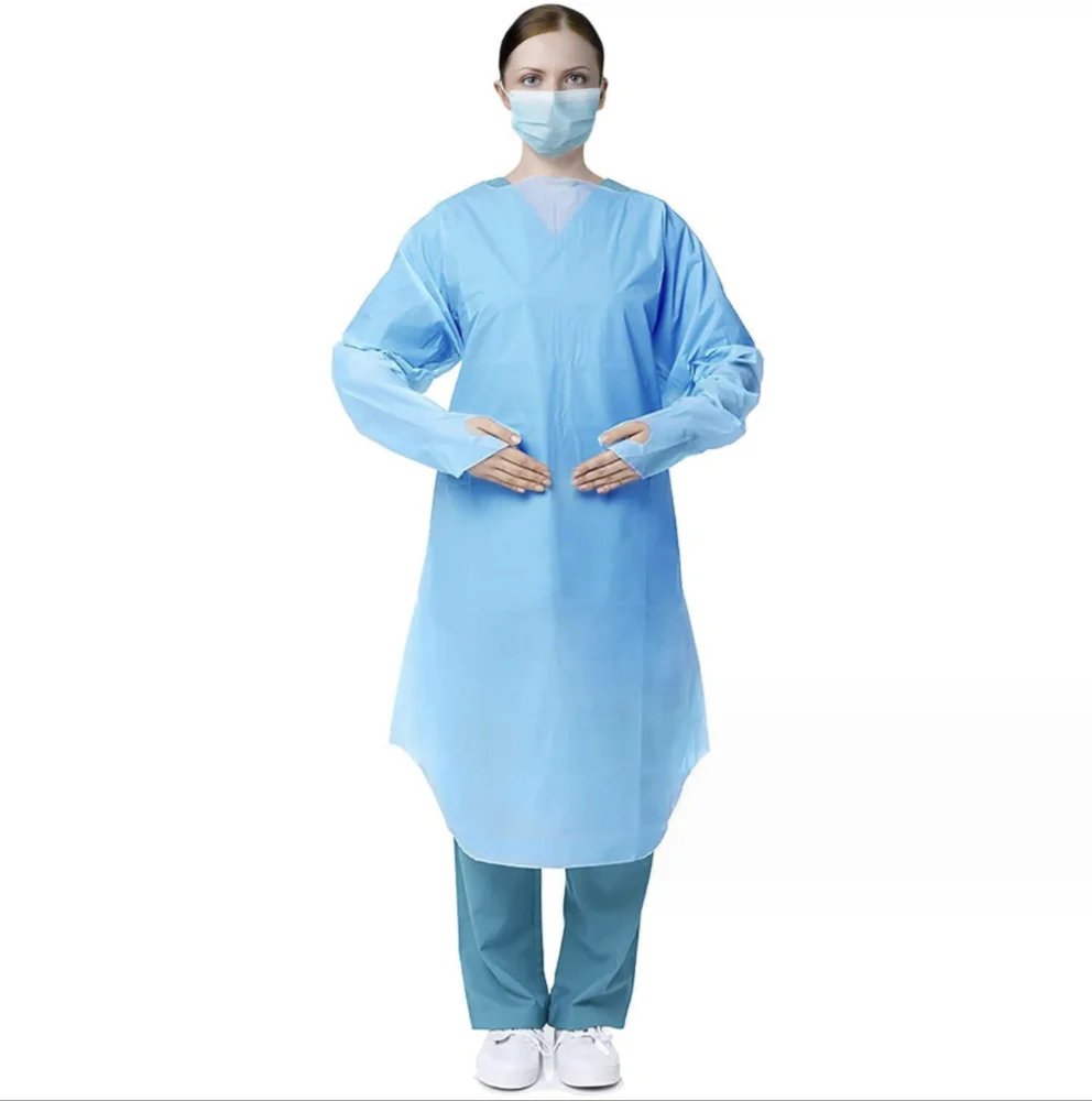 Plastic Isolation Gown with Thumb Loops Hospital Cleaning Protection Disposable CPE Gown