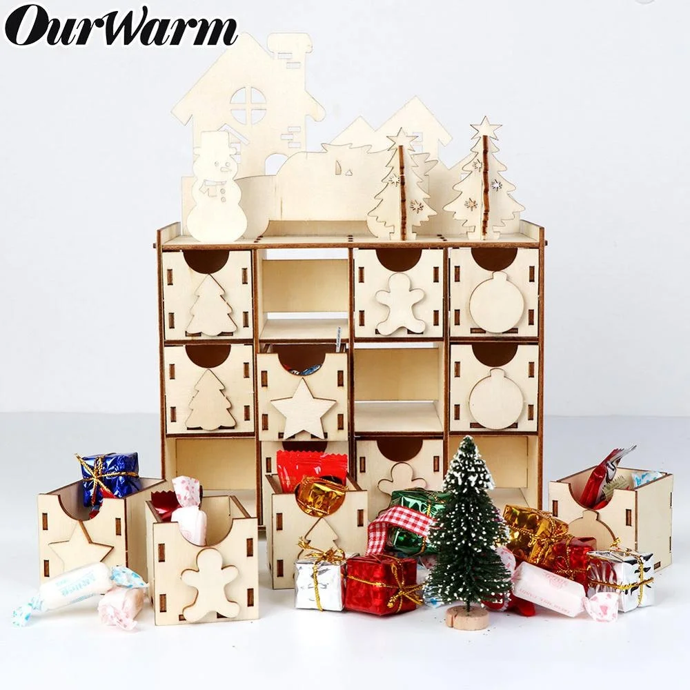 Рождественский дом Ourwarm обратный отсчет подарок календарь деревянная коробка «сделай сам»