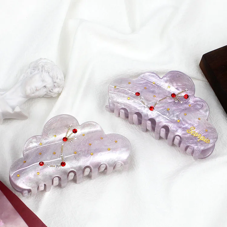 YIYI Purple Ladies Hair Accessories Design Scorpio Rhinestone Text Pattern Large Claw Clip Acetate Clutchers