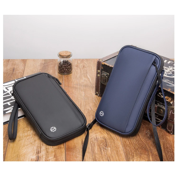 Custom Logo Multifunction Rfid Blocking Id Cred Card Cash Travel Document Organizer Wallet Passport Holder Bag With Zipper