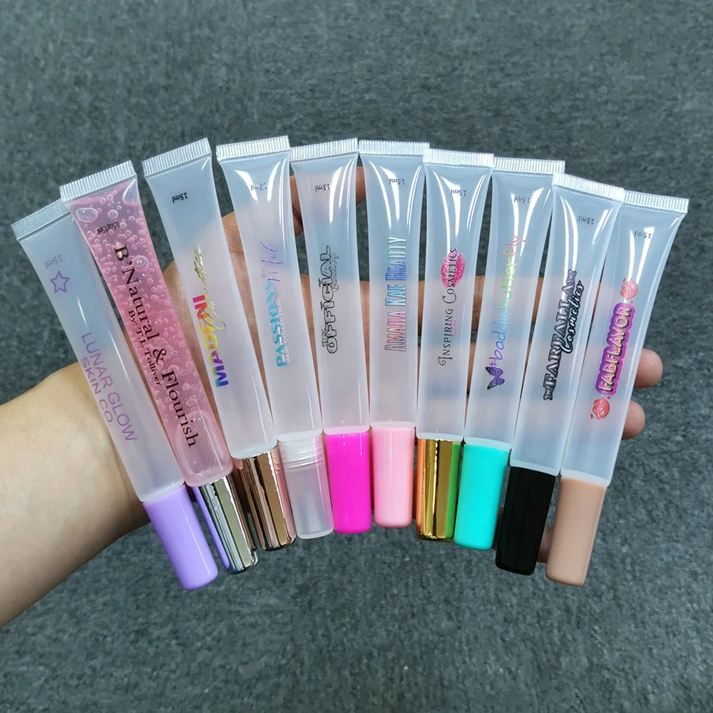 FAYE COSMETICS Low MOQ private label custom logo clear transparent Slim 15ml lip gloss squeeze tube