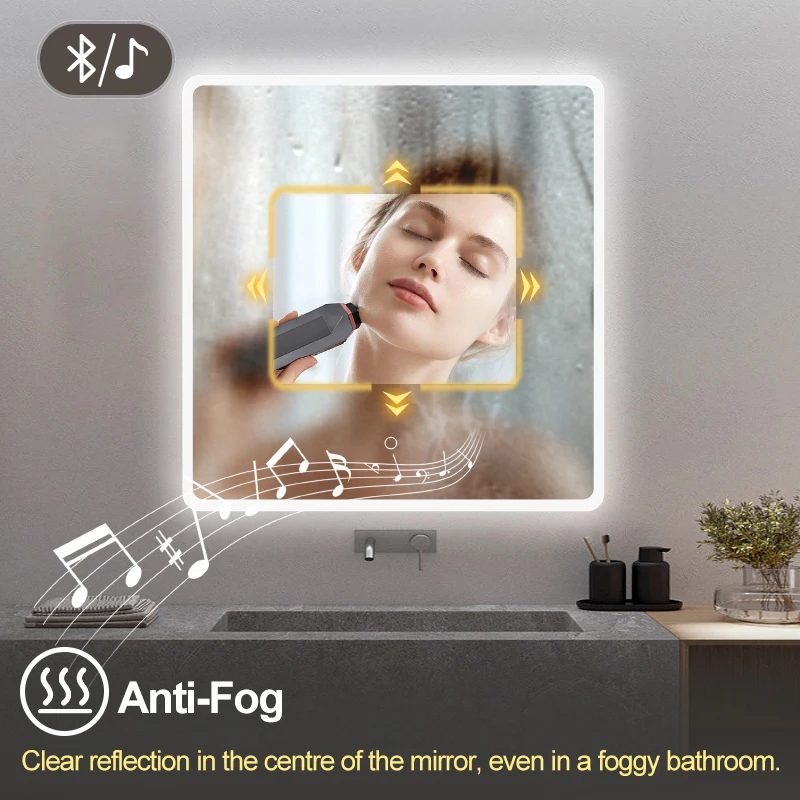 CORELEAD M3041 60*70cm Rectangle Modern Design Smart LED Mirror with Plastic Frame One Touch Screen for Bathroom Use