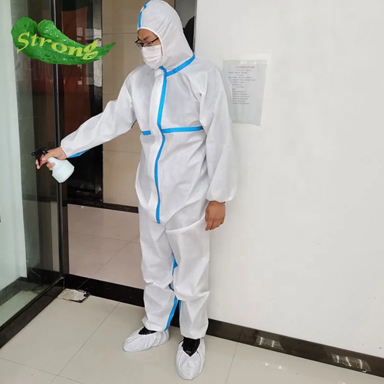 
coverall suit Chemical liquid and mining plastic clothing/coverall with elastic wrist band 