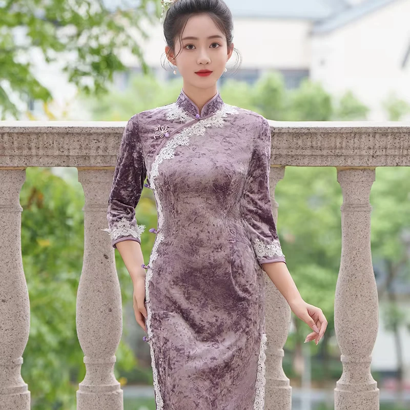 Reliable Reputation Mother Dress Improved Cheongsam Chinese Style Dress for Adults Autumn Winter