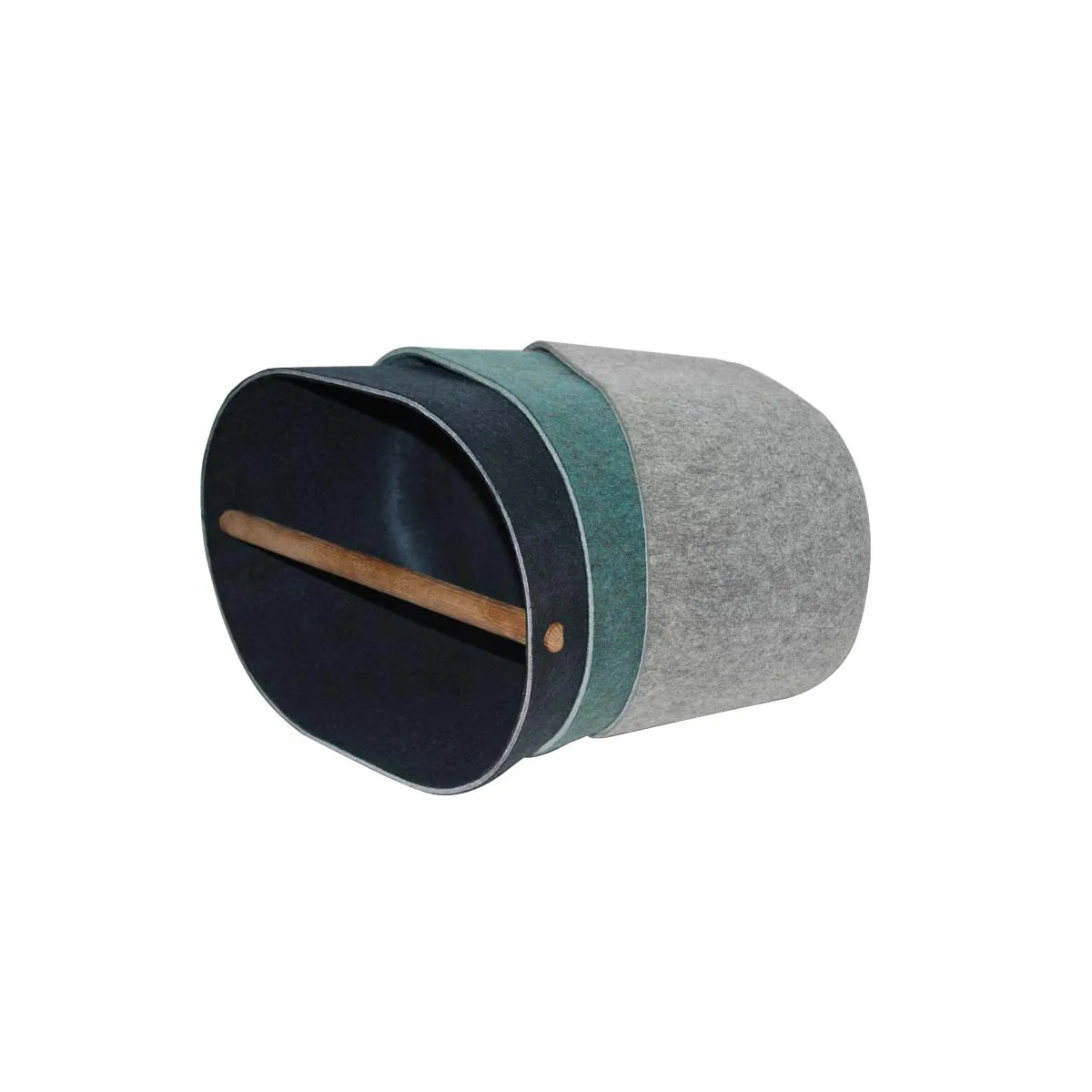 Three Layers Non Woven Needle Punched Plastic Bottle Recycled Fiber Felt Laundry Basket With Wooden Handle