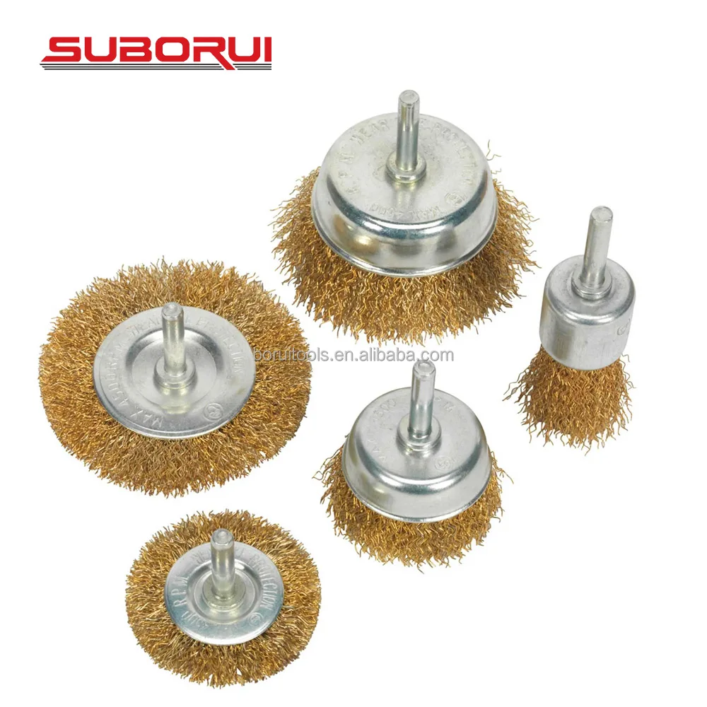 SUBORUI 5-piece steel wire brush polishing Brassed Cup Wire Wheel Brush Kit Set for polishing and rust removal