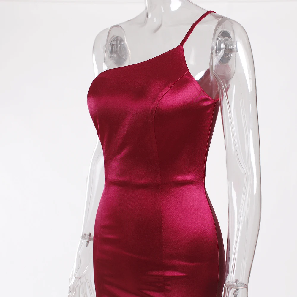 Green Burgundy Sleeveless Long Maxi Dress Stretchy Satin Mermaid Floor Length Wedding Evening Party Dress