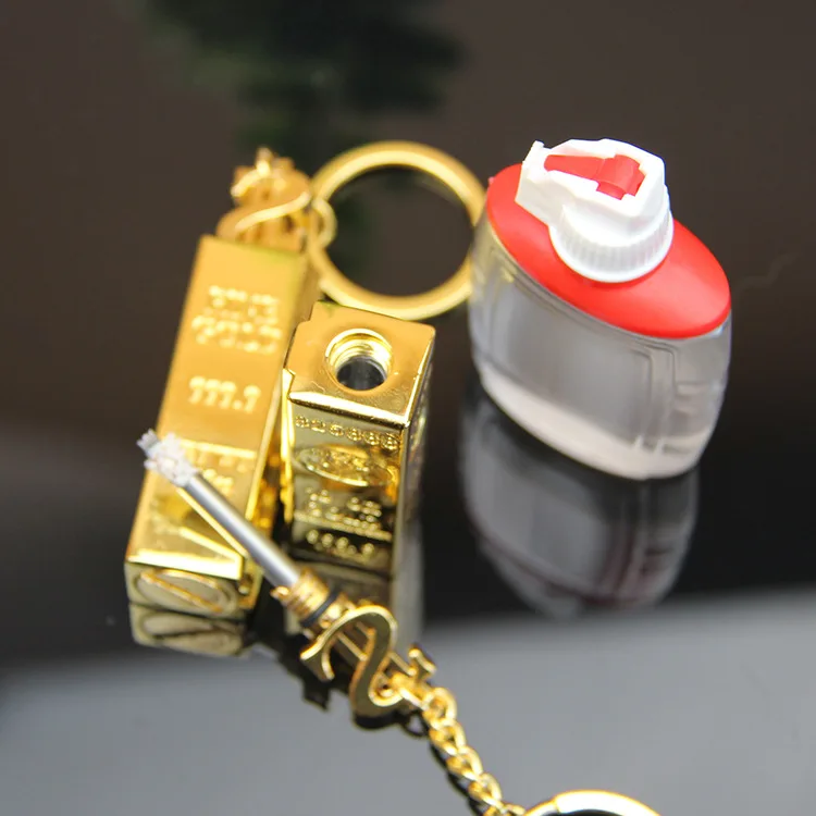 Креативные золотые газовые сочетания в форме балки с брелоком металлический корпус Водонепроницаемая Зажигалка для сигар
