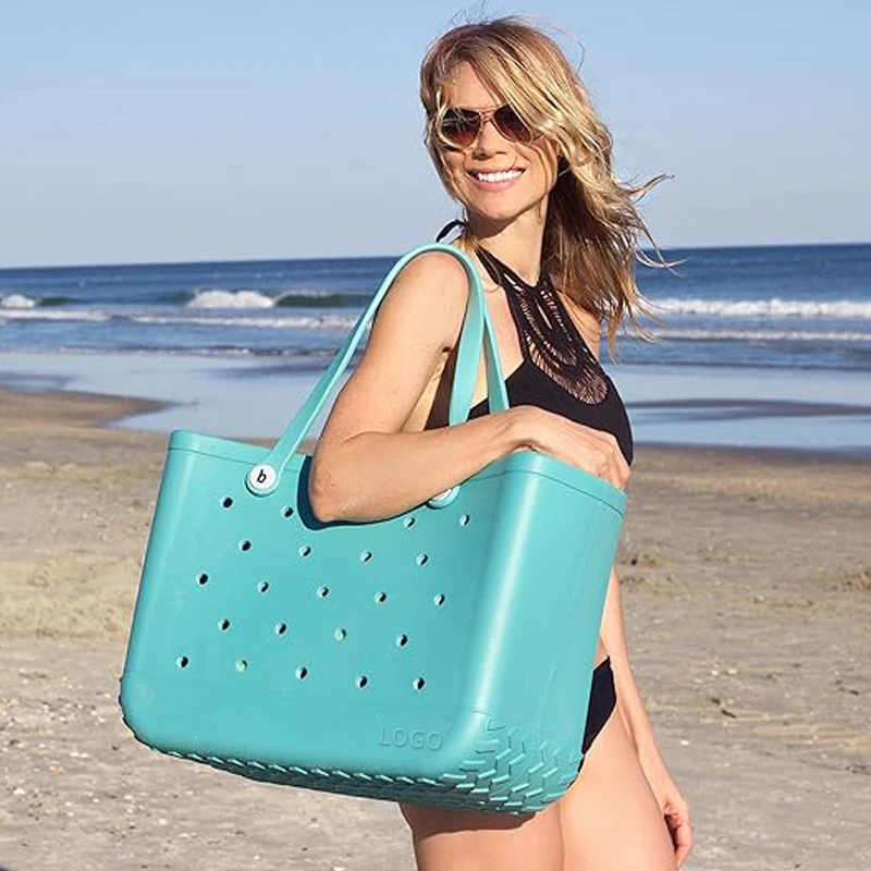 BR large or mini rubber bags silicone woman fairy tote bag with two pockets,eva pvc silicone travel beach luggage bag