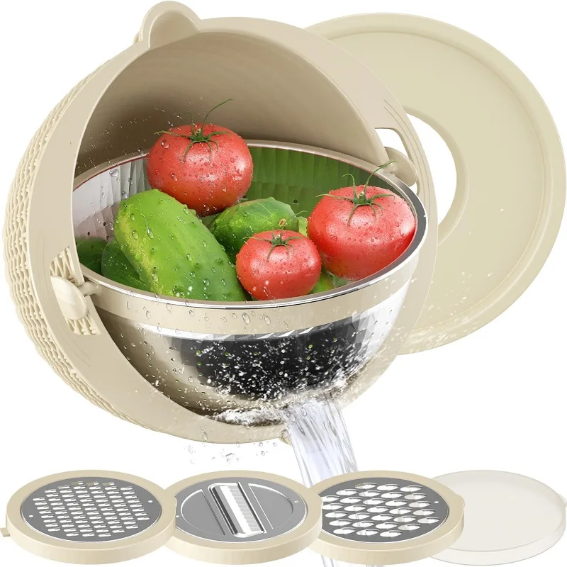 Double Layer Rotatable 4-1 Colander With Mixing Bowl Sets Stackable Food Strainers