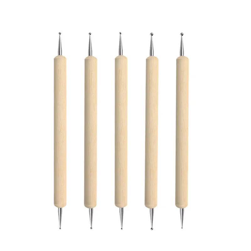 5pcs/set Double Head Wooden Dotting Nail Pen Pure Wood Handle Nail Art Pen Wax Dotting Tools For Manicure Salon