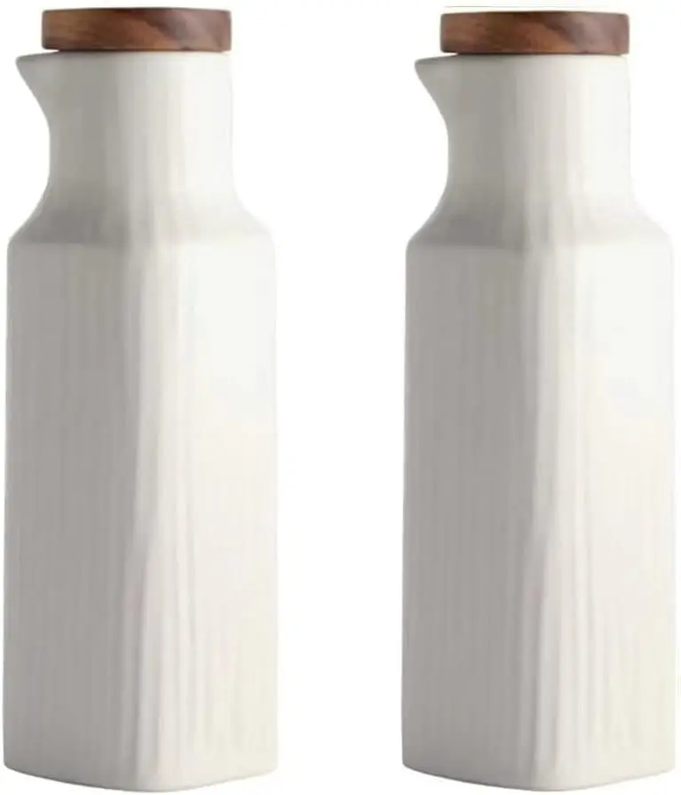 2Pcs a Set Pure Color Ceramic Dispenser Bottle, Olive Oil Bottle,