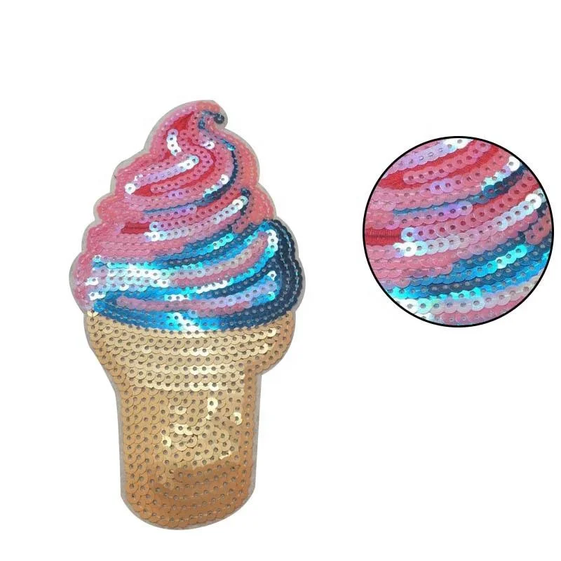 5 Styles Mix Sequin Patch for Clothes Motif Applique Shining Ice Cream Sew/Iron on Patches for Clothing Sequined Stickers