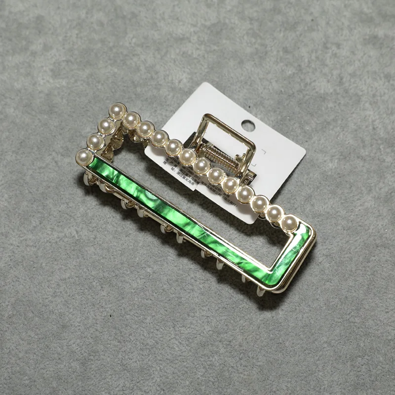 Women 9cm big large pearl Acetate Metal Alloy Square Hair Clip Claws