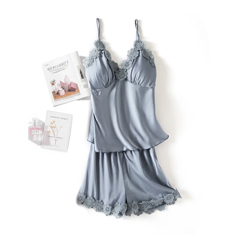 Custom Design Wholesale Short Sleeves Satin Korean Sleepwear Women Seethrough Nightdress Women Pyjamas