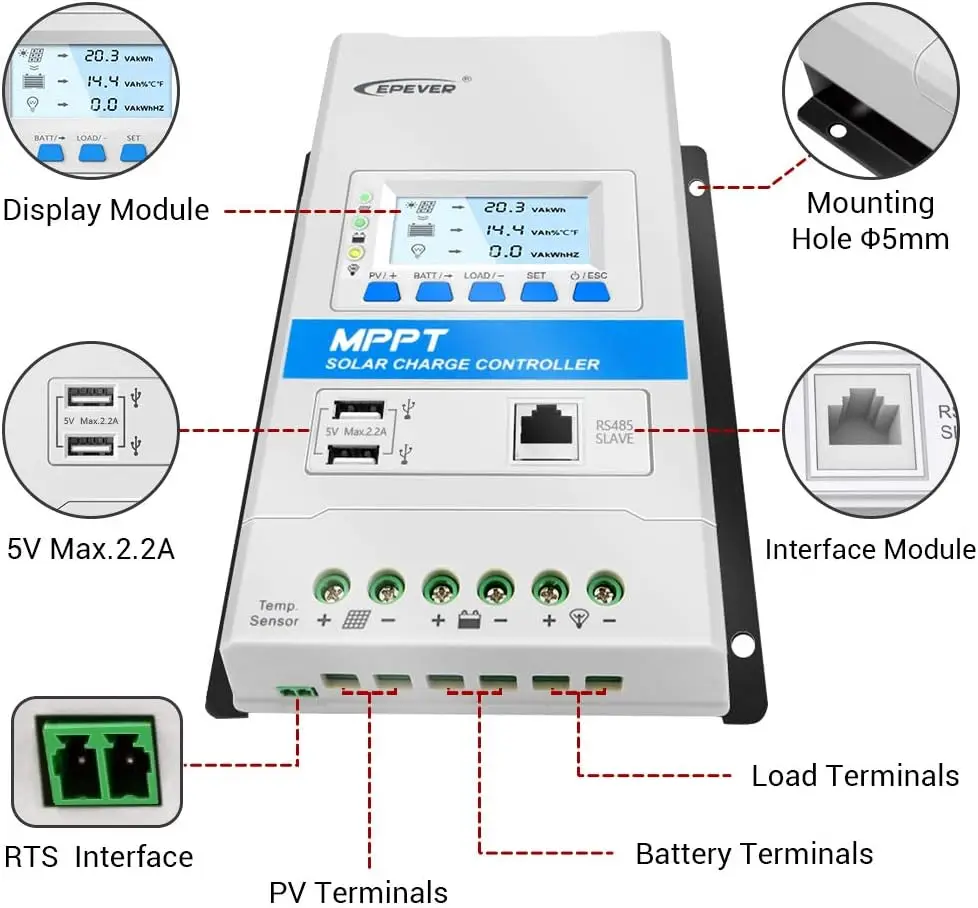 epever 10a solar panel voltage regulator 12v/24v solar power controller triron1206n mppt solar charge controller