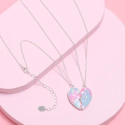 Fashion Handmade BFF Jewelry Enamel Broken Heart Pentagram Sequins Kids Pendants Chain Necklace