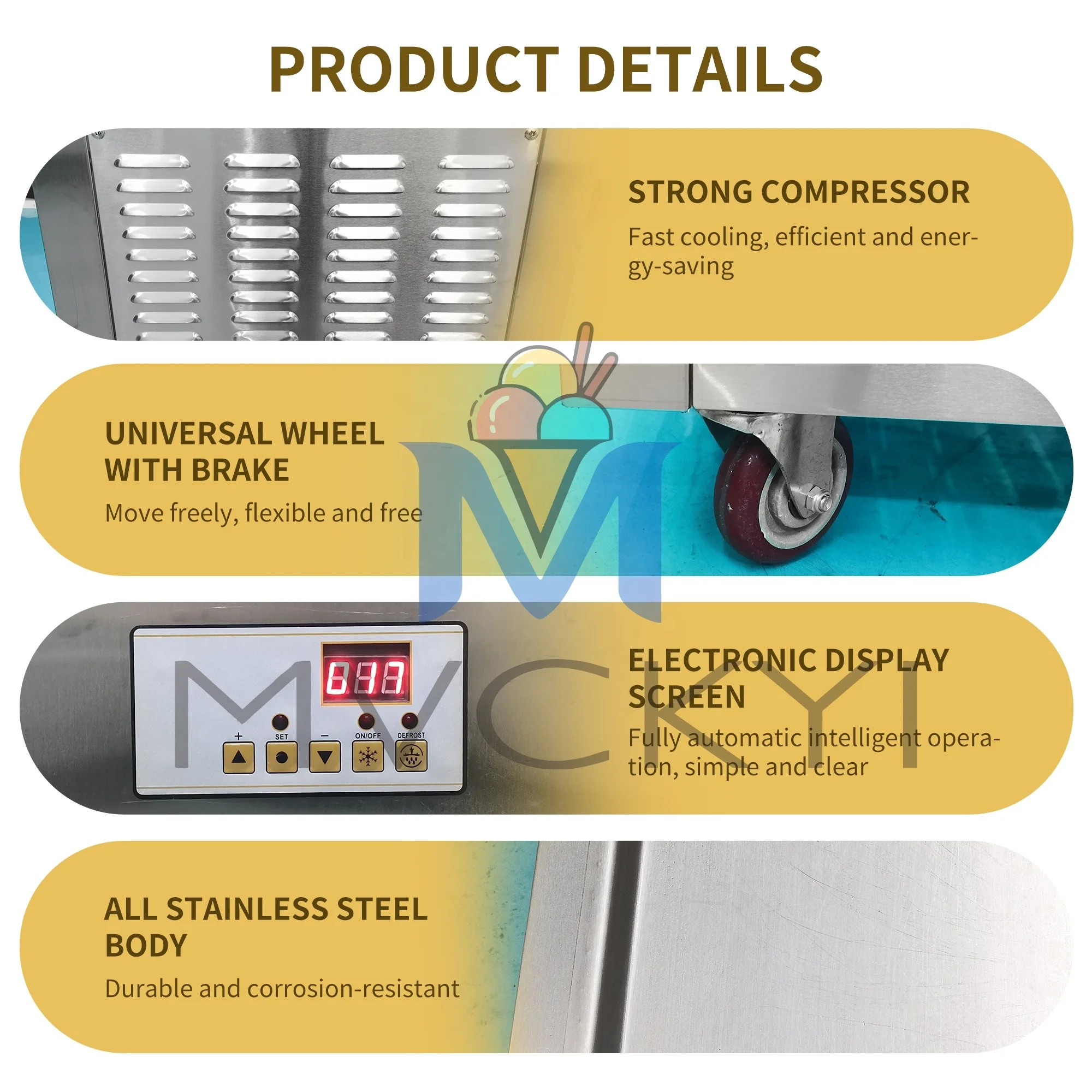 Mvckyi Spatulas Single Square Pan 22 Inch Roll Ice Cream Machine ETL Ice Cream Maker Roll Machine Yogurt Maker