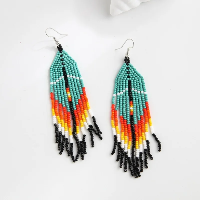 Wholesale Fashion Boho Handmade Glass Beaded Earrings Beach Miyuki Beads Long Tassels Fringe Earrings For Women Jewelry